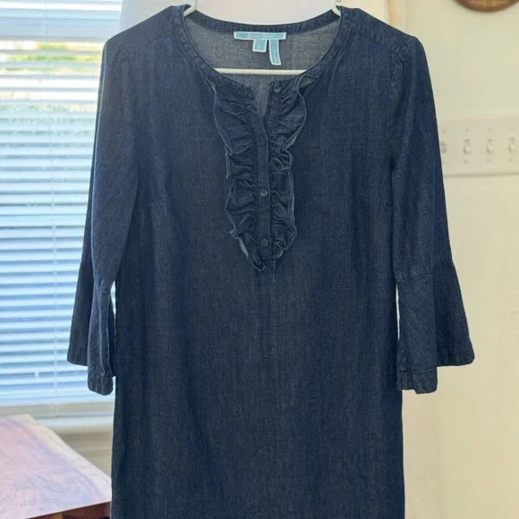 white christmas dresses Lola + The Boys | Denim Ruffle Dress, Blue (Black, Size 12y) main image 0